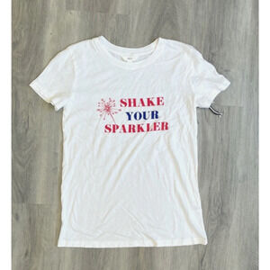 1901 Shake your Sparkler Women's White Graphic Tee XS 4th of July Indepence Day